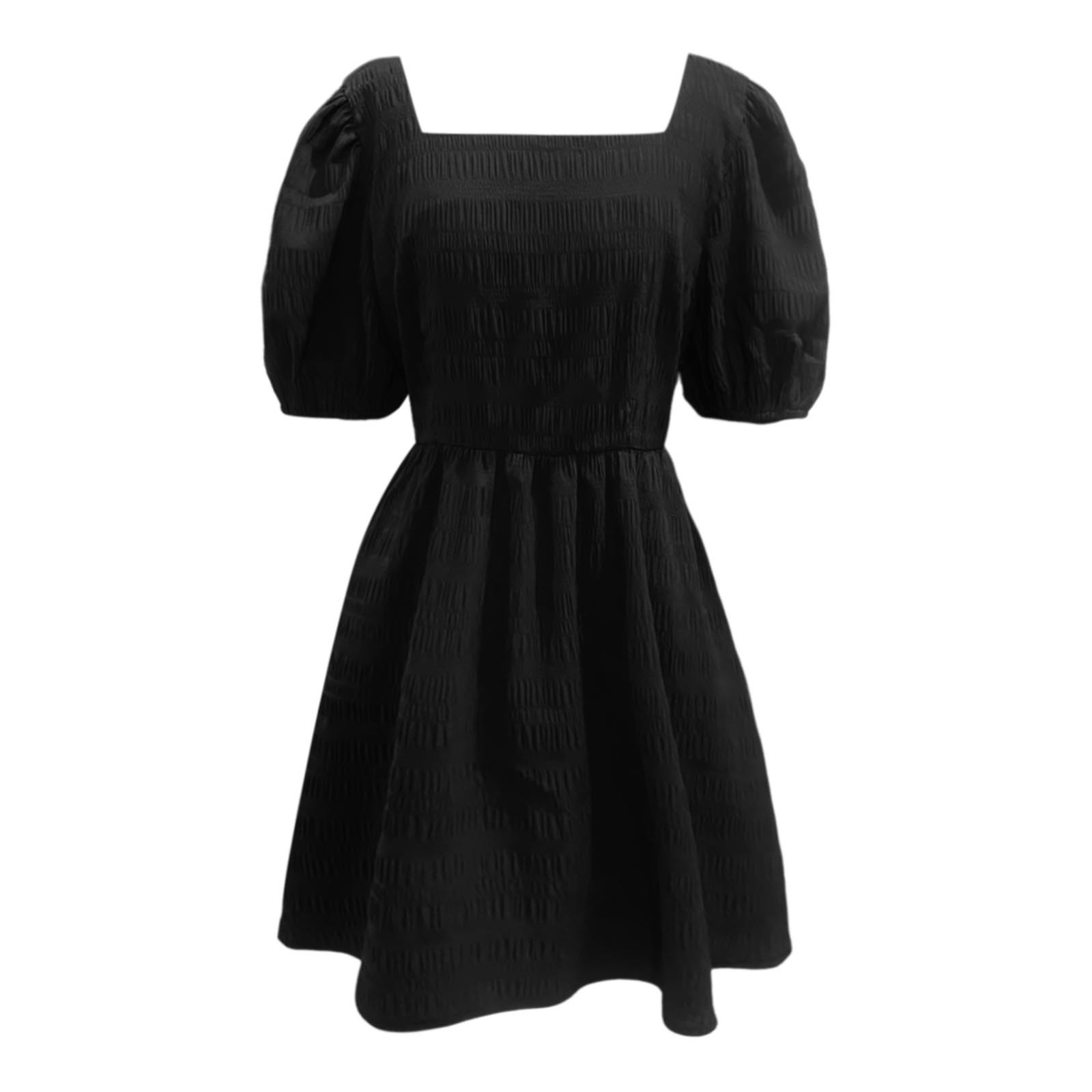 thumbnail image 4 of Vestido de cuello cuadrado 2025 para mujer - Manga abullonada, corte A - Vestido corto de verano - Cremallera trasera - Tallas S-XXL, 4 of 4